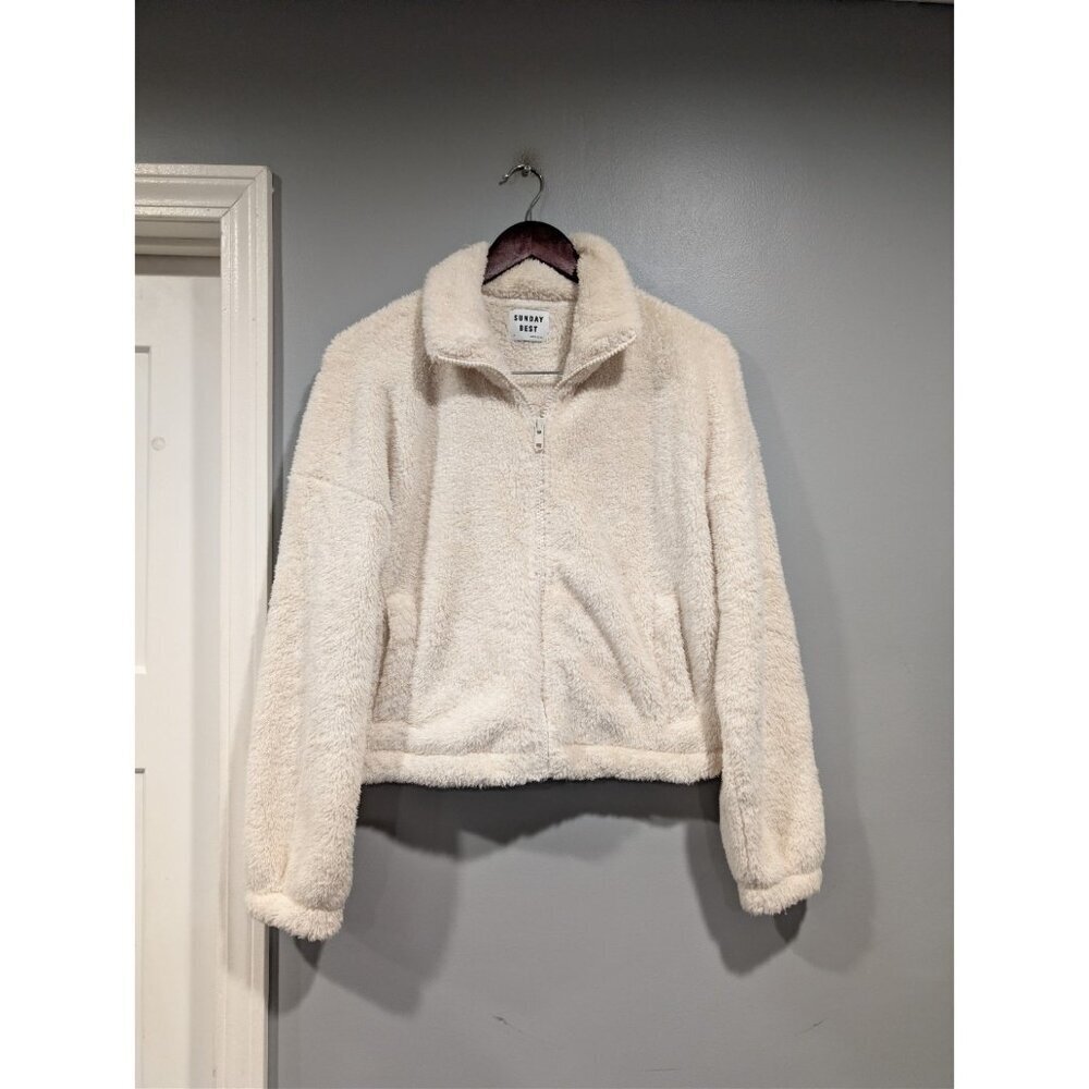 Sunday Best Aritzia Sherpa Fleece Jacket Womens XS Cream Zip Up Oversized Teddy